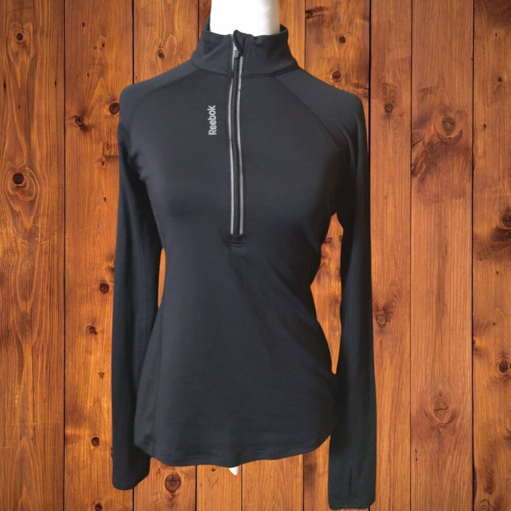 Reebok Size Small SpeedWick 1/4 Zip Pullover Activewear Long Sleeve Black